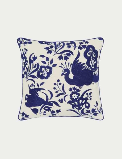 Burleigh X Bedeck Of Belfast Pure Cotton Calico Embroidered Cushion Navy Mix