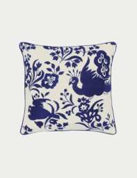 Burleigh X Bedeck Of Belfast Pure Cotton Calico Embroidered Cushion Navy Mix