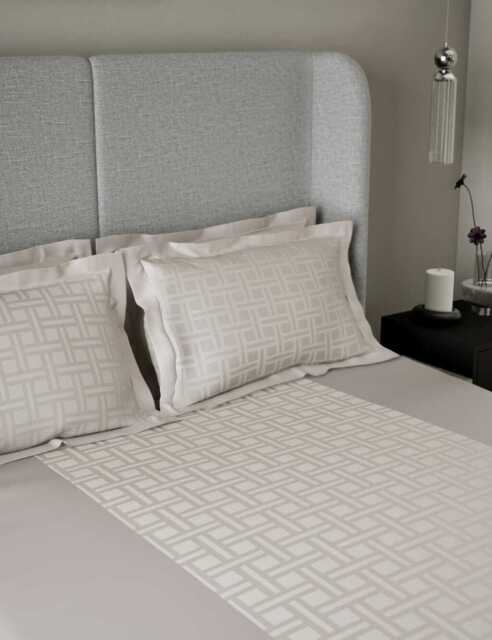 M&S X Kelly Hoppen 2 Pack Geometric Sateen Jacquard Oxford Pillowcases - Taupe, Taupe,Cream