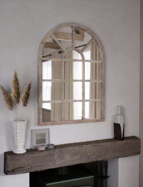M&S Manhattan Wooden Arch Wall Mirror Soft White