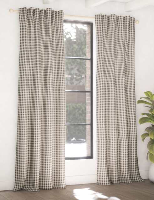 M&S Chenille Gingham Multiway Blackout Curtains Dark Grey Mix