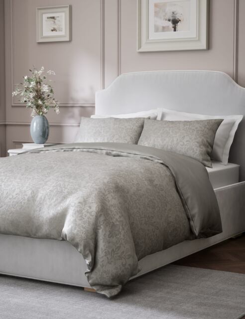 M&S Collection Pure Cotton Aurelie Damask Jacquard Bedding Set - SGL - Grey Mix, Grey Mix