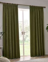 YARD Chenille Velvet Pencil Pleat Curtains Olive
