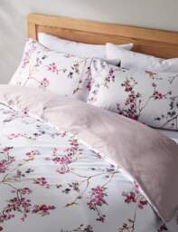M&S Pure Cotton Sateen Cherry Blossom Bedding Set Pink Mix