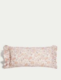 M&S Cotton with Linen Floral Bolster Cushion - Pink Mix, Pink Mix