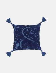Joules Pure Cotton Paisley Needle Point Cushion Royal Blue