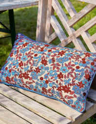 LAND & SHORE Pure Cotton Floral Outdoor Cushion Blue Mix