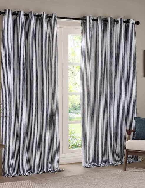 YARD Hebden Striped Blackout Eyelet Curtains Navy Mix