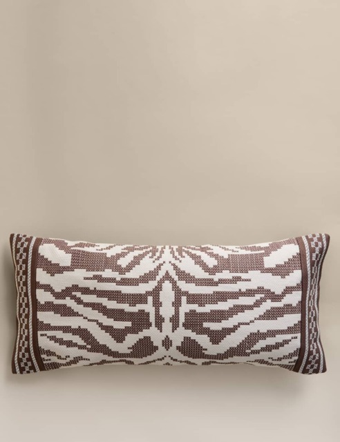 M&S Pure Cotton Abstract Embroidered Bolster Cushion Brown Mix