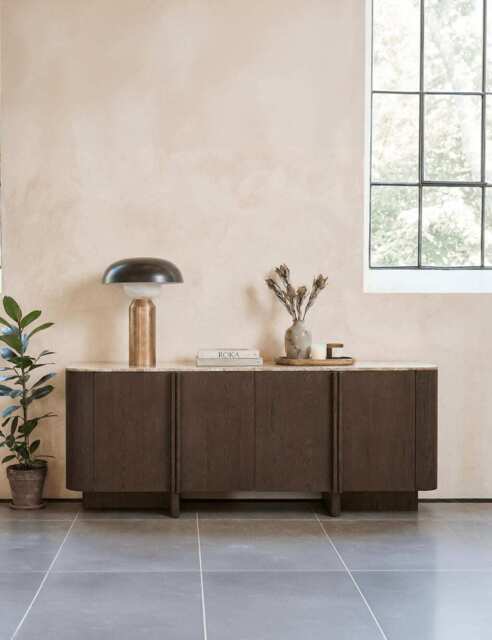 Royalcraft Roka Wood & Marble 4 Door Sideboard Brown
