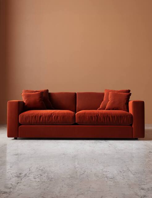 Swoon Crushed Velvet 3 Seater Sofa Dark Orange