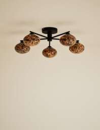 M&S Glass Tortoiseshell Flush Ceiling Light Black