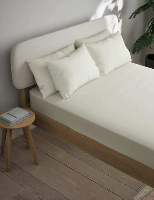 M&S Cotton Blend Non Iron Fitted Sheet Cream