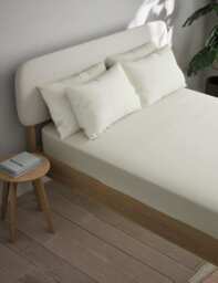 M&S Cotton Blend Non Iron Fitted Sheet Cream