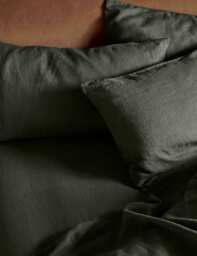 Piglet In Bed Pure Linen Fitted Sheet Dark Green