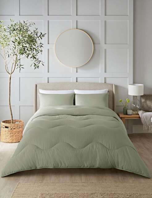 Night Lark Seersucker 10.5 Tog Coverless Duvet Set Olive