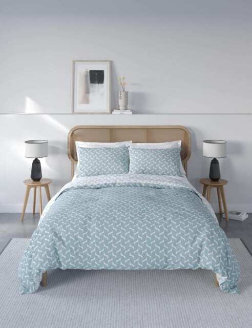 M&S Collection Cotton Blend Geometric Bedding Set - SGL - Duck Egg, Duck Egg