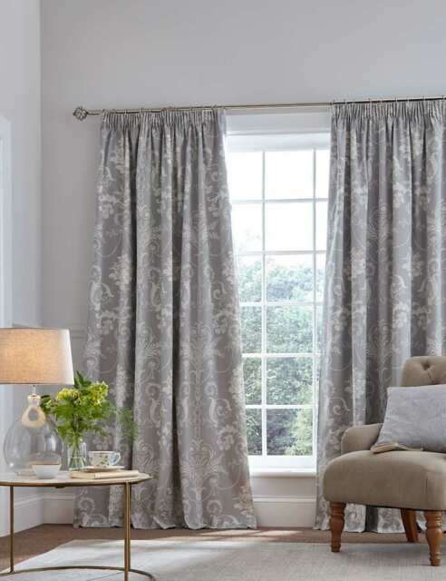 Laura Ashley Josette Pure Cotton Pencil Pleat Blackout Curtains Dark Grey