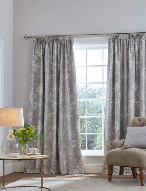 Laura Ashley Josette Pure Cotton Pencil Pleat Blackout Curtains Dark Grey