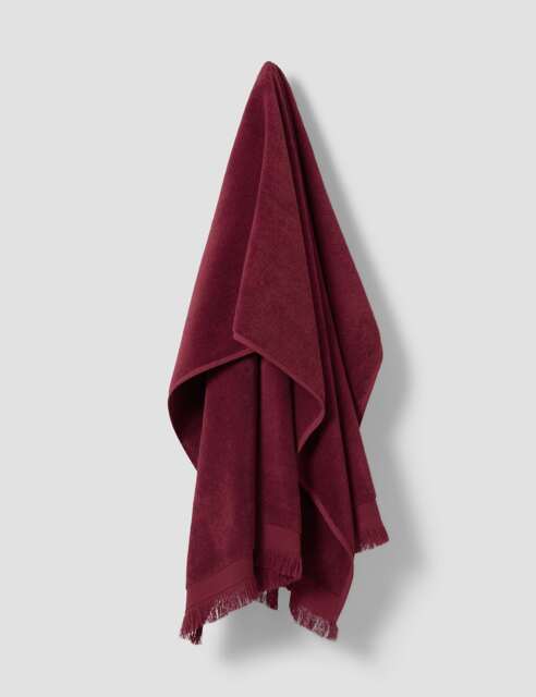 Piglet In Bed Pure Cotton Fringed Towel Burgundy