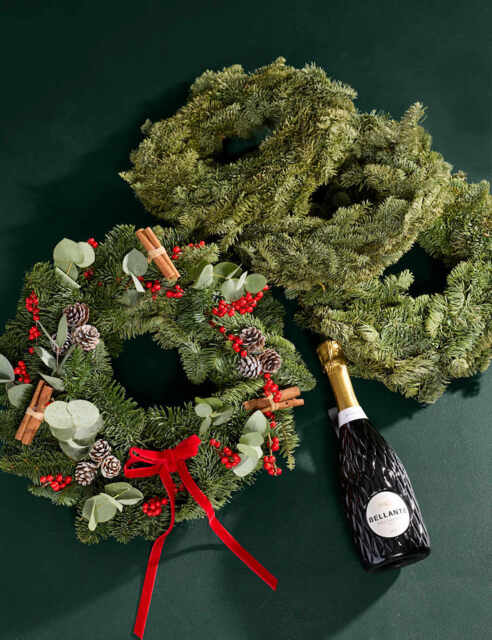 M&S Flower Market Create Your Own Festive Red Wreath with Delacourt Champagne