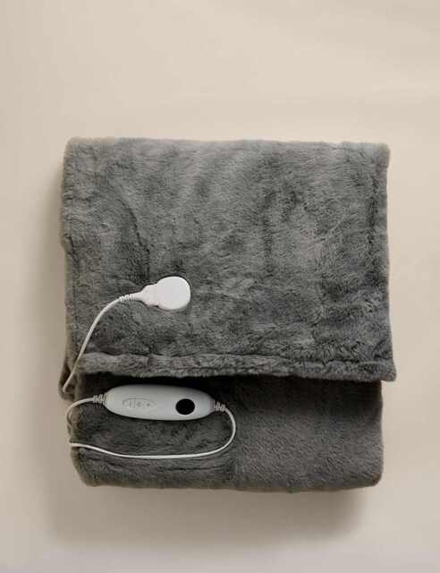 M&S Supersoft Faux Fur Electric Throw Mid Grey