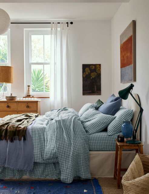 Piglet In Bed Pure Linen Gingham Duvet Cover Blue Mix