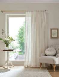 Laura Ashley Stripe Sheer Voile Panel Slot Top Curtain Natural