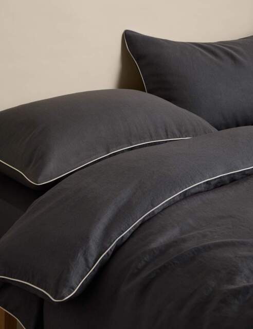 M&S Pure Linen 190gsm Bedding Set Charcoal
