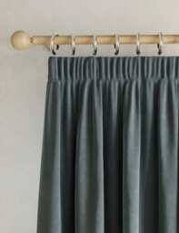 M&S Velvet Pencil Pleat Curtains Slate Blue