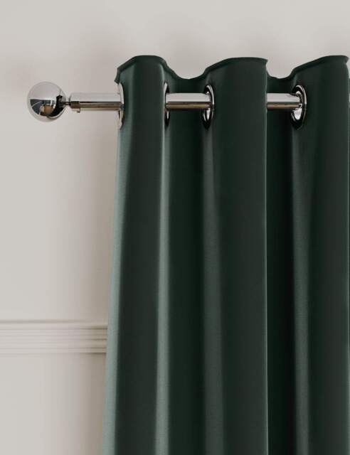 M&S Velvet Eyelet Ultra Thermal Curtains Forest Green