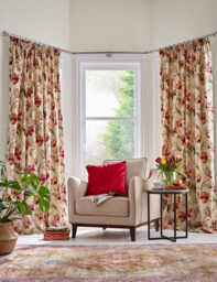 Laura Ashley Gosford Pure Cotton Pencil Pleat Curtains Red Mix
