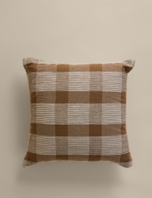 M&S Pure Cotton Checked Textured Cushion Caramel