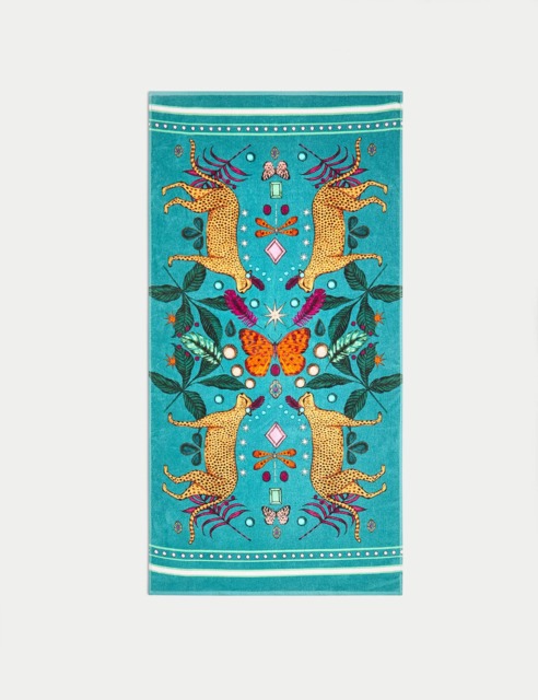 M&S Pure Cotton Mythical Tiger Beach Towel - Green, Green