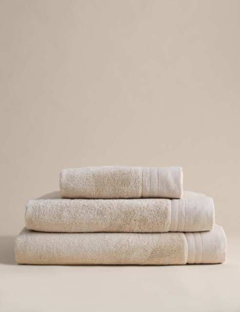 M&S Pure Cotton Towel with Linen Border Light Buff