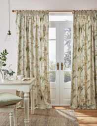 Laura Ashley Gosford Pure Cotton Pencil Pleat Curtains Green Mix