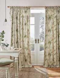 Laura Ashley Gosford Pure Cotton Pencil Pleat Curtains Green Mix