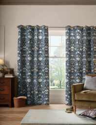 William Morris At Home Lodden Pure Cotton Eyelet Curtains Blue Mix