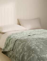 M&S Pure Cotton Floral Jacquard Bedspread Green