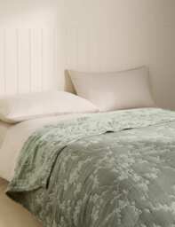 M&S Pure Cotton Floral Jacquard Bedspread Green