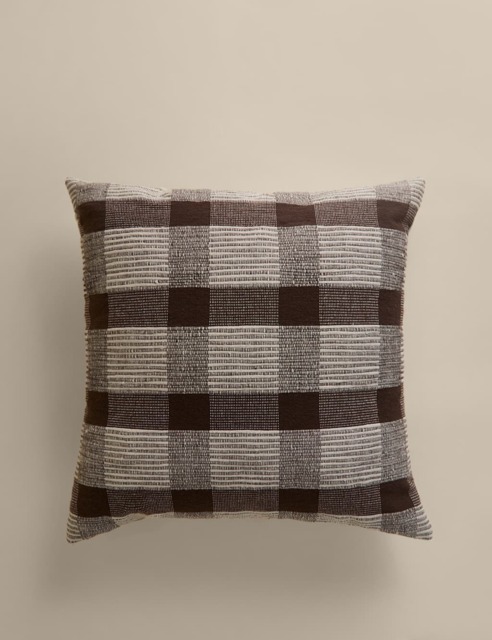 M&S Pure Cotton Checked Textured Cushion Chocolate