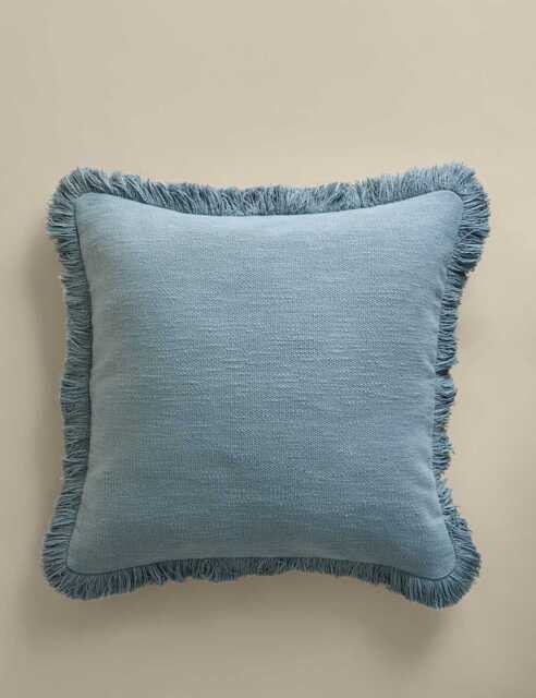 M&S Pure Cotton Textured Fringe Cushion Slate Blue