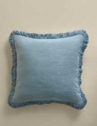 M&S Pure Cotton Textured Fringe Cushion Slate Blue