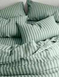 Piglet In Bed Linen Rich Pembroke Stripe Fitted Sheet Green Mix
