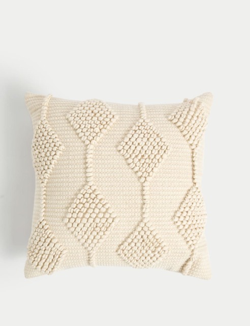 M&S Pure Cotton Geometric Embroidered Cushion Neutral