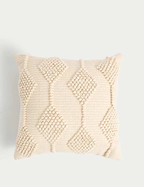 M&S Pure Cotton Geometric Embroidered Cushion Neutral