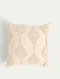 M&S Pure Cotton Geometric Embroidered Cushion Neutral