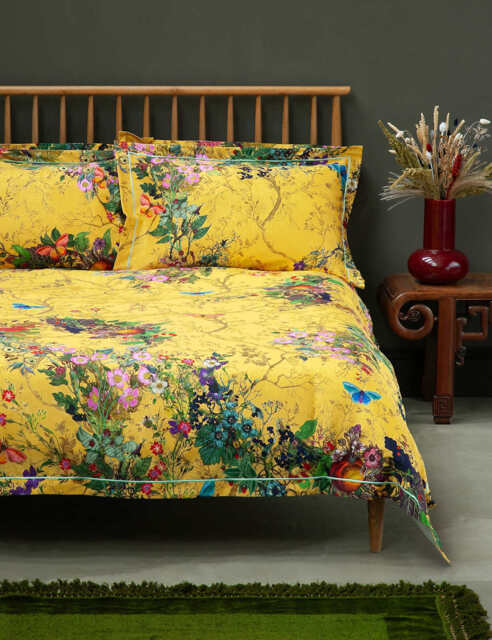 Timorous Beasties Pure Cotton Bloomsbury Garden Bedding Set Yellow Mix