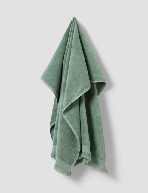 Piglet In Bed Pure Cotton Fringed Towel Sage