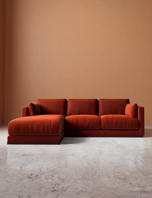 Swoon Crushed Velvet Left Corner Sofa Dark Orange